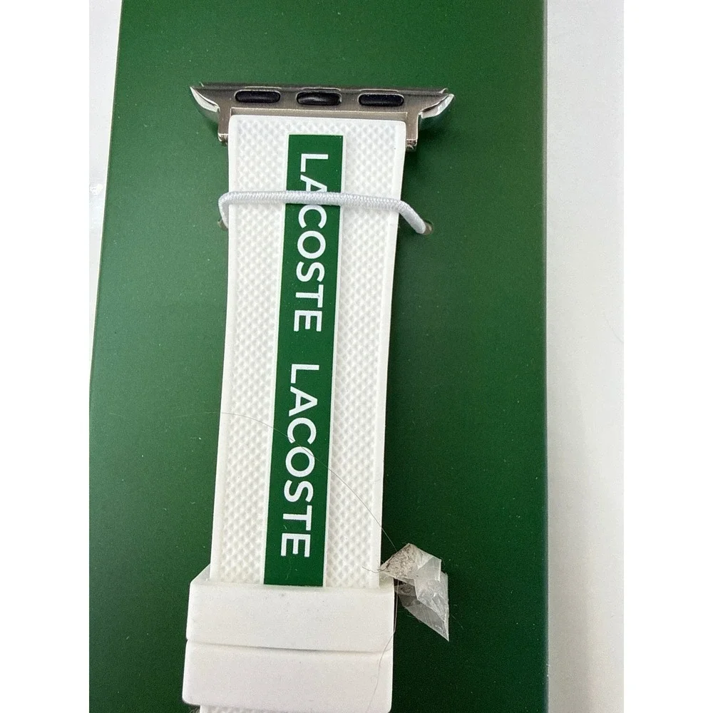 Lacoste White Silicone Apple Watch Strap 38mm 40mm Green Logo Band 2010214